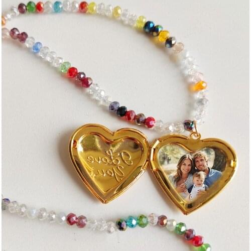 Heart Necklace Women Mixcolor New Bohemian Multicolored Beaded Pendant Necklaces Fashion Jewelry Trendy Gift Family Put Photos