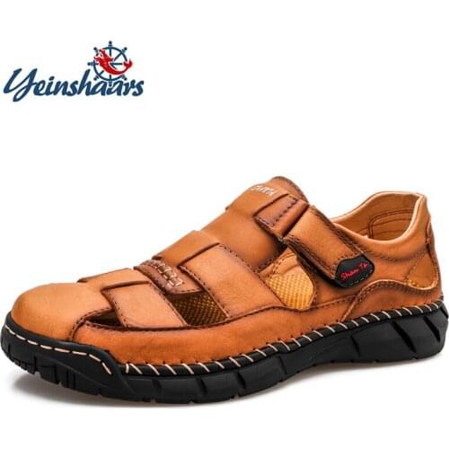 2020 Mens Sandals Summer Soft Sandals Comfortable Men Shoes Genuine Leather Sandals Big Size Outdoor Beach Men Roman Sandals