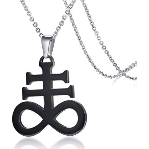 Satanic Leviathan Cross Pendant Necklace for Men Stainless Steel Upside-down Crucifix Necklace Black Male Jewelry