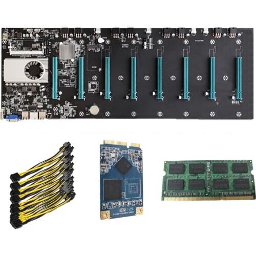 BTC-S37 Riserless Mining Motherboard 8 CPU Mining Set with 4GB DDR3 1600MHz RAM 1037U 128GB mSATA SSD Power Cable