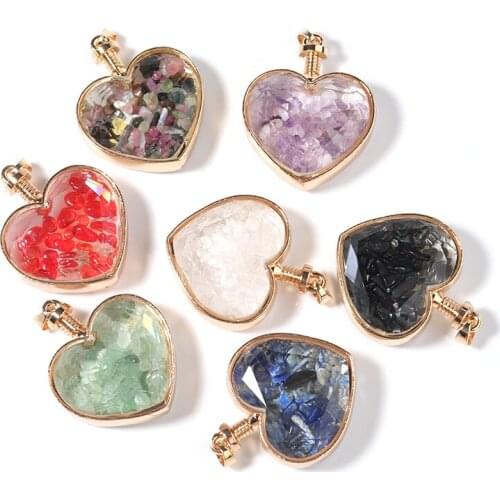 Heart glass charms for jewelry making Zinc Alloy pendant include Natural stone crystal 4.2*3.4*1.4cm charms for bracelets