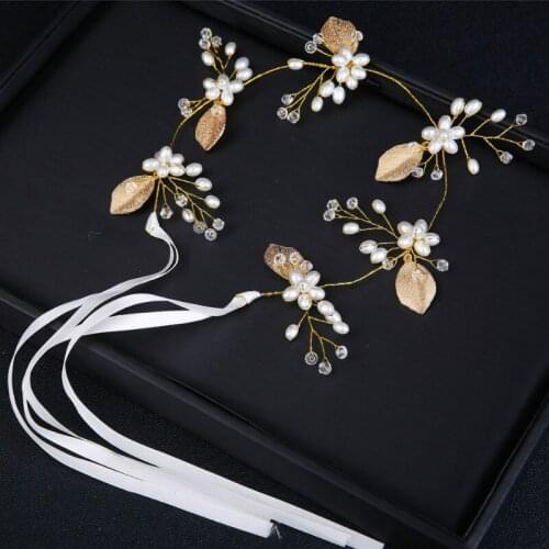 Bridal handmade pearl tiara gold pearl leaf wedding dress accessory hair band bridal jewelry wedding decoration