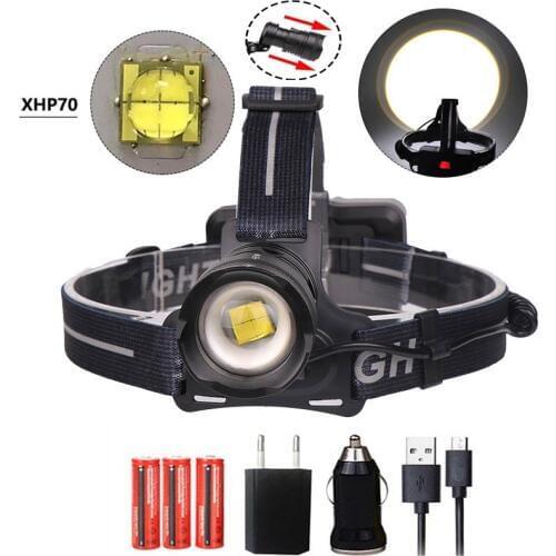 XHP70 superbright LED Headlight 45000Lum Led Headlamps Zoom Head Lamp Flashlight Torch Lantern Head light use 3*18650 battery