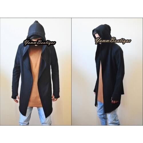 Dark ice Black Oversized Mens Cardigan Glove Sleeve Raw Edges Kanye Jackets