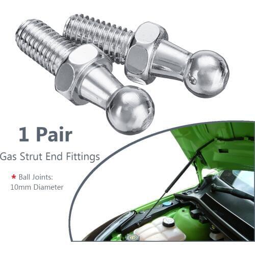 Universal Silver 2pcs Boot Bonnet Gas Strut End Fitting 10mm M8 Ball Pin Joint Valve Spring Holders