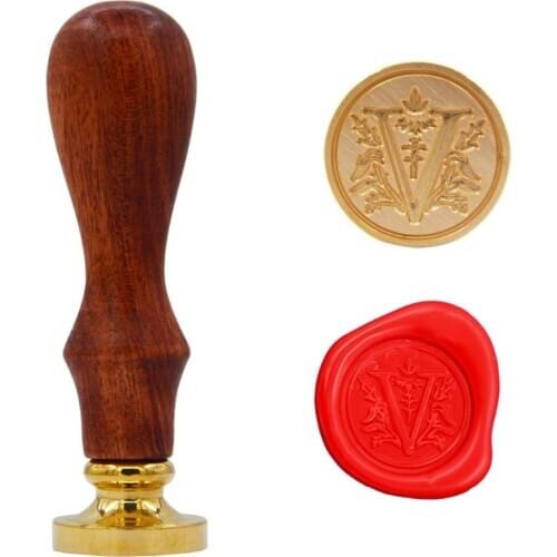Vintage Style Wooden Handle 26 letter A-Z Alphabet Initial Wax Classic Sealing Wax Seal Stamp (V)