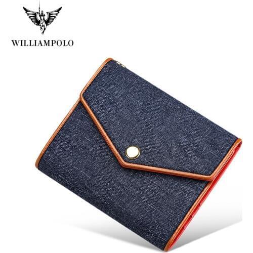 WILLIAMPOLO Genuine Leather Unisex Wallet Card Holder Cowskin Soft Mini Purse Hasp Slim Wallet PL191458