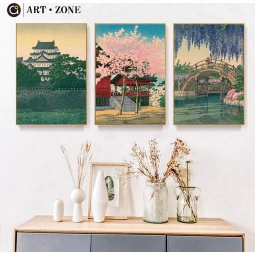 ART ZONE Japanese Courtyard Landscape Painting prints Wall Art Canvas posters Artwork living room Bedroom office kitchen Decor