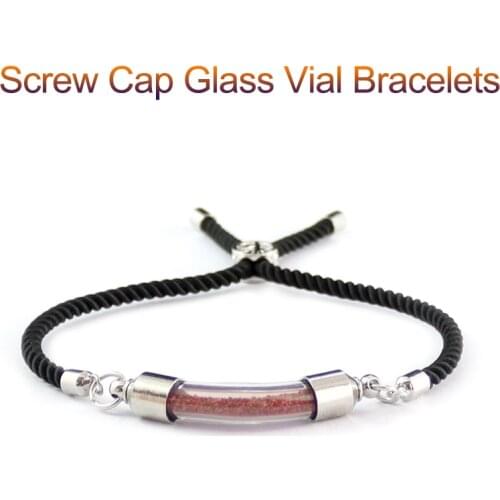 1PC 6MM Curve Tube Screw Cap Premade Cotton Bracelet Rice vial Black Cord Bracelets For Friend Gift