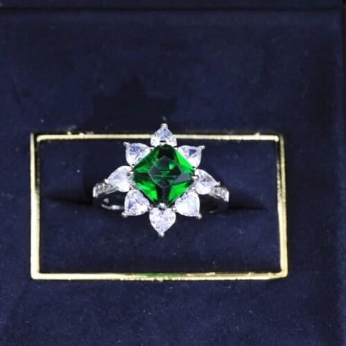 Pure 925 sterling silver hot fashion brand woman emerald ring Sun flower engagement ring wedding anniversary gift luxury jewelry