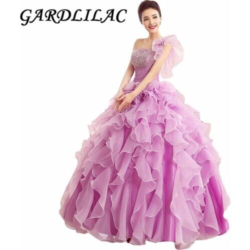 Gardlilac New Quinceanera Dresses One Shoulder Flower Ruffles Tiered Sexy Catwalk Dress Plus Size Prom Performance dress