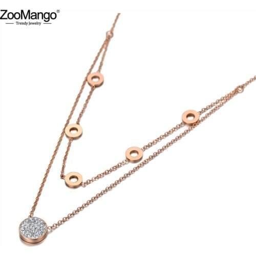 ZooMango Titanium Stainless Steel Double Layer Choker Necklaces Clay Rhinestone Geometry Circle Necklace For Women Girls ZN20003