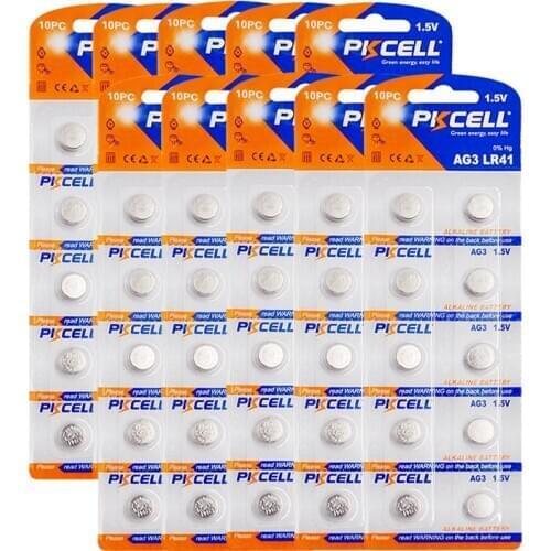 100Pcs/10card PKCELL AG3 1.5V 30mAh Button Batteries LR41 AG3 watch battery SR41W 392 192 192A LR736 for thermometer batteries