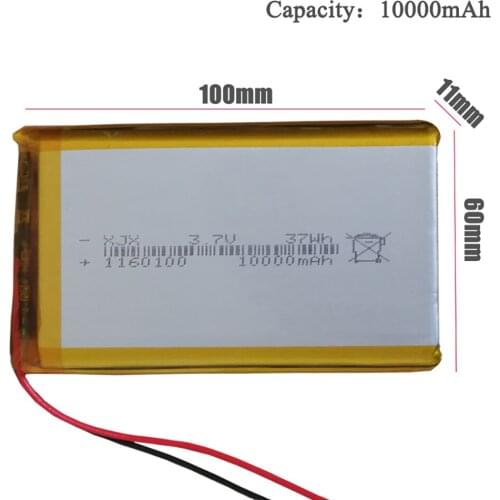 1160100 Battery for Tablet PC,Power Bank,MP4,GPS Rechargeable Lithium Polymer Bateria 3.7V 10000mAh Remplacement Btteries