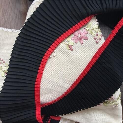 2yard/Lot 9cm Ruffles Lace Black-Red Chiffion Lace Trim DIY Material Fold Dress Accessories Free shipping Z1198