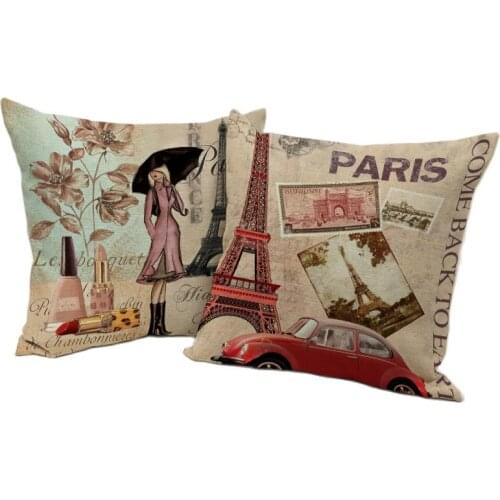 45 *45cm Vintage Eiffel Tower,Triumphal arch Paris Throw Pillow Covers Sofa Seat Cheap Cushion Covers fashion scandinavian style
