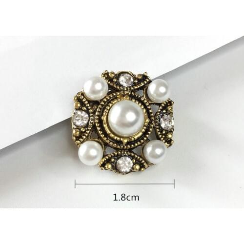 5Pcs/Lot 18mm Flower Rhinestones Pearl Hair Antique Gold Alloy Flower Disk Diamond Buckle Pendant Shoes Clothes Bag Accessories