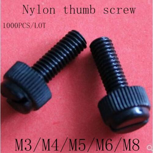 1000pcs Wholesale M3 M4 M5 M6 M8 Nylon Slotted Thumb Screw PA Nylon Black Plastic Hand Twist Screw Computer Hand Tighten Screws