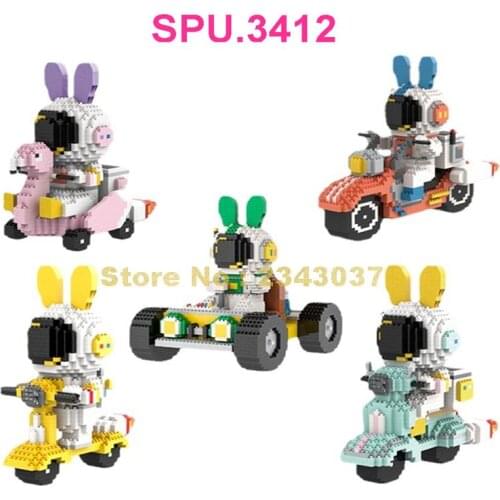 6001~5 Space Interstellar Astronaut Cute Mars Rover Rabbit Motorcycle Mini Diamond Building Blocks Toy