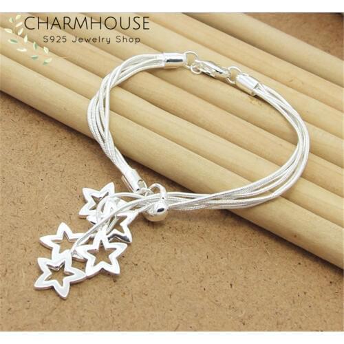 CharmHouse Pure 925 Silver Bracelets for Women Stars Strand Bracelets & Bangles Wristband Pulseira Fashion Jewelry Party Gifts