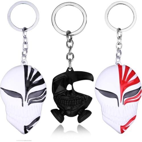 BLEACH Tokyo Ghoul Keychain Anime Trinket Jewelry Kaneki Ken Skull Face Keyrings Metal Pendant Keyholder Backpack Car Key Chains