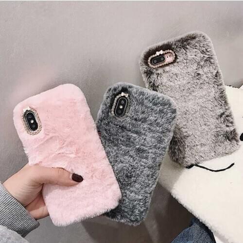 LOVECOM Warm Hairy Plush Phone Case For iPhone 11 12 Pro Max XR X XS Max 7 8 Plus Soft Solid Color Shockproof Half-wrapped Cover