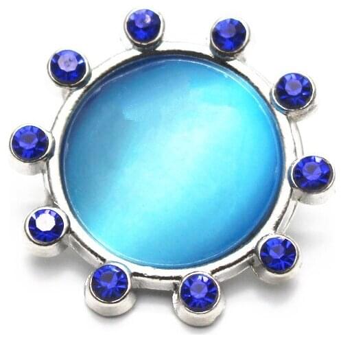 Hot Sale 6pcs/lot Blue Rhinestone Round Snap Buttons Crystal Snap Charms Fit 18mm/20mm Snap Bracelet Necklace DIY Jewelry
