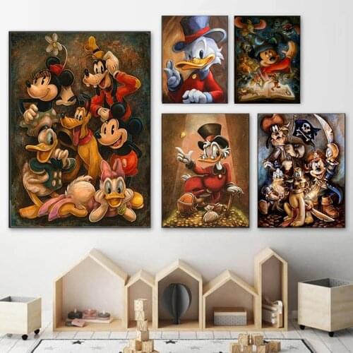 Mickey Mouse and Donald Canvas Painting Disney Mickey Anime Posters and Prints Wall Art Picture for Living Room Home Decoration