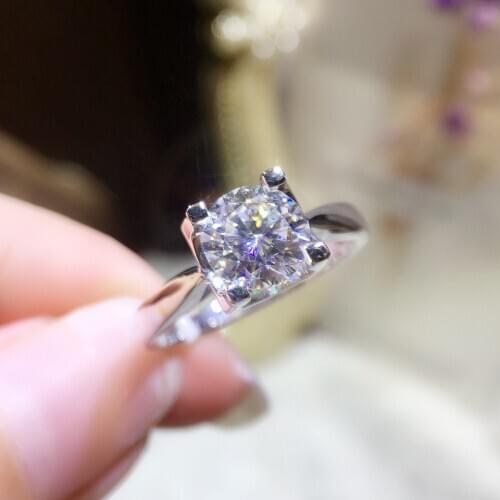 9K White Gold Ring Excellent Round Cut Moissanite Jewelry Luxury style Anniversary gift Engagement ring smooth setting