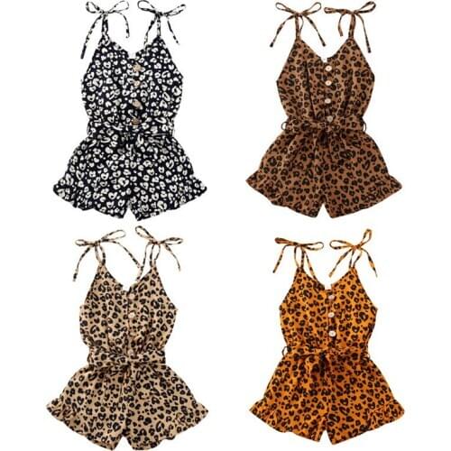 1-6Y Summer Infant Baby Girls Leopard Rompers Overalls 4 Colors Sleeveless Button Jumpsuits Fashion Outfits