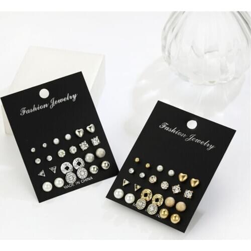 Crystal Simulated Pearl Earrings Set Women Jewelry Accessories 12Pair/Sets Piercing Ball Stud Earring Bijouteria Brincos