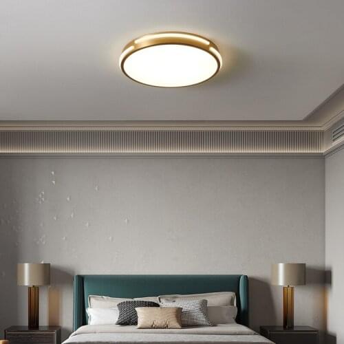 Nordic style copper bedroom ceiling lamp modern minimalist LED room lamp light luxury round study balcony lamp