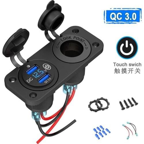 Metal QC3.0 Blue Port Smart Modified Car Charger USB Fast Charge Cigarette Lighter Combination Charger For Car,Motorcycle,Bus