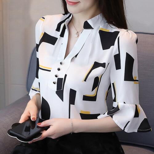 Fashion womens tops and blouses 2021 short sleeve summer tops print chiffon blouse shirt plus size tops women shirts 1195 60