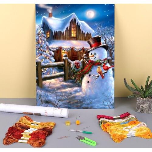 Christmas Snowman Printed Water-Soluble Canvas 11CT Cross-Stitch DIY Embroidery Kit DMC Threads Handiwork Knitting Mulina