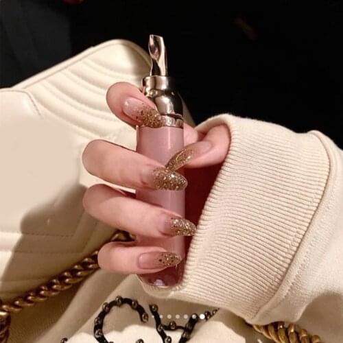 Press on nails Nail Beauty in Bright Stars with Golden Line Elegant Fashion Detachable Glue Style Suit for All Women Daily Life