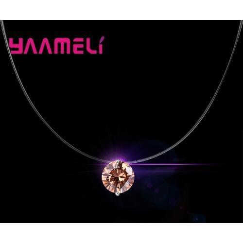 New Simple Shining Small CZ Stone Crystal Zircon Necklace Invisible Transparent Fishing Line Choker Necklace for Women