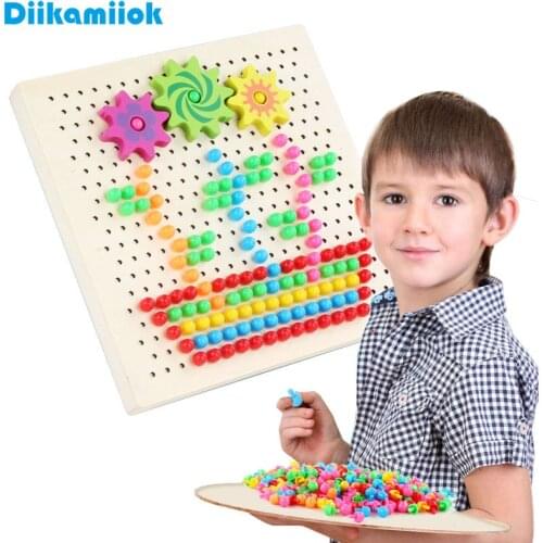 New Style Plastic Mushroom Nail Puzzle Jigsaw Board Wooden Toys for Children Baby Educational Learning Toy Kids Interactive Game