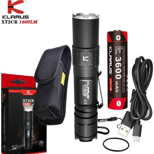 KLARUS XT2CR Rechargeable Tactical Flashlight CREE XHP35 HD E4 LED 1600LM Compact Super-bright torch With 18650 3600mAh Battery