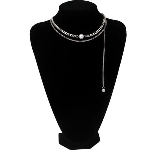 Poputton Simulated Pearls Choker Double Chain Necklace for Women Gold Color Multi Layered Necklace Jewelry Woman