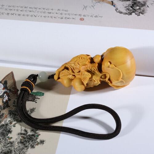 Boxwood 4 6 8cm Gourd Sculpture Luck Wood Pendant Cultural Relics Gourd Car Hanging Feng Shui Lucky Home Decor