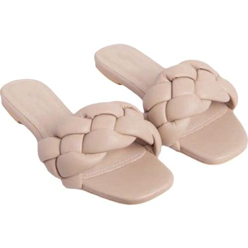 2021 New Summer Latest One-word Simple Woven Sandals Outdoor Beach Sandals Ladies Slippers Ladies Home Sandals Slippers Women