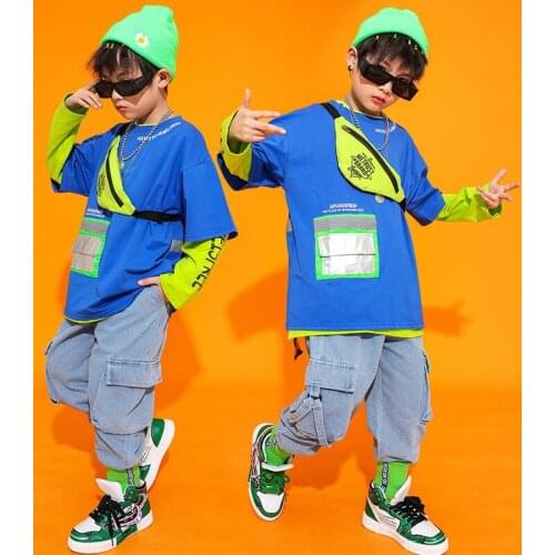 Girls Boys Hip Hop Stage Clothing For Stage Singers Sweatshirt dancing Jeans Costumes Kids Street Show Dance Wear Clothess