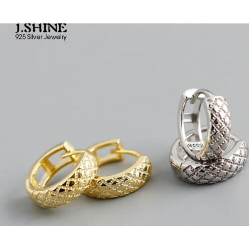 JShine Fashionable 100% S925 Sterling Silver Earrings Geometry Round Circle Lattice Earrings Small Hoop Ear Buckles Fine Jewelry