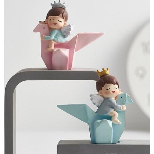 NORDIC FASHION ORIGAMI PROCESS THOUSAND-PAPER-CRANE BOY AND GIRL FIGURINES HOME DECORATION ORNAMENT RESIN MASCOT BIRTHDAY GIFT