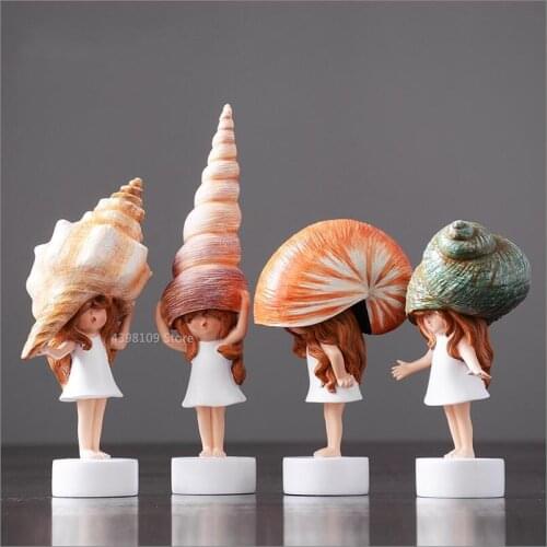 Modern conch girl decorative ornaments home decoration resin crafts living room model room soft decoration furnishings