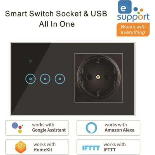 EU Standard WiFi Smart Switch Universal Socket 1 2 3 Gang 90V-240V Touch Wall Light Switch Work with Alexa Google Home
