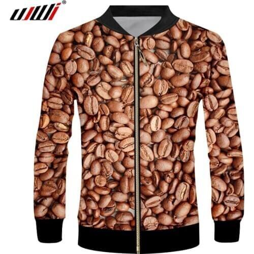 UJWI Man Favorite Coffee beans Zip Jacket 3D Creativity food Zipper Coat Best Selling Casual Printed Tracksuit Wholesale