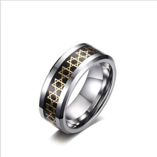 Tungsten Hexagon Finger Ring Metal Star of David Hexagram Rings for Biker Jewelry
