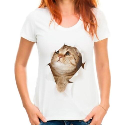 Vivid 3d cute orange cat break out series funny tshirt women 2018 summer new white casual creative t shirt femme no glue print